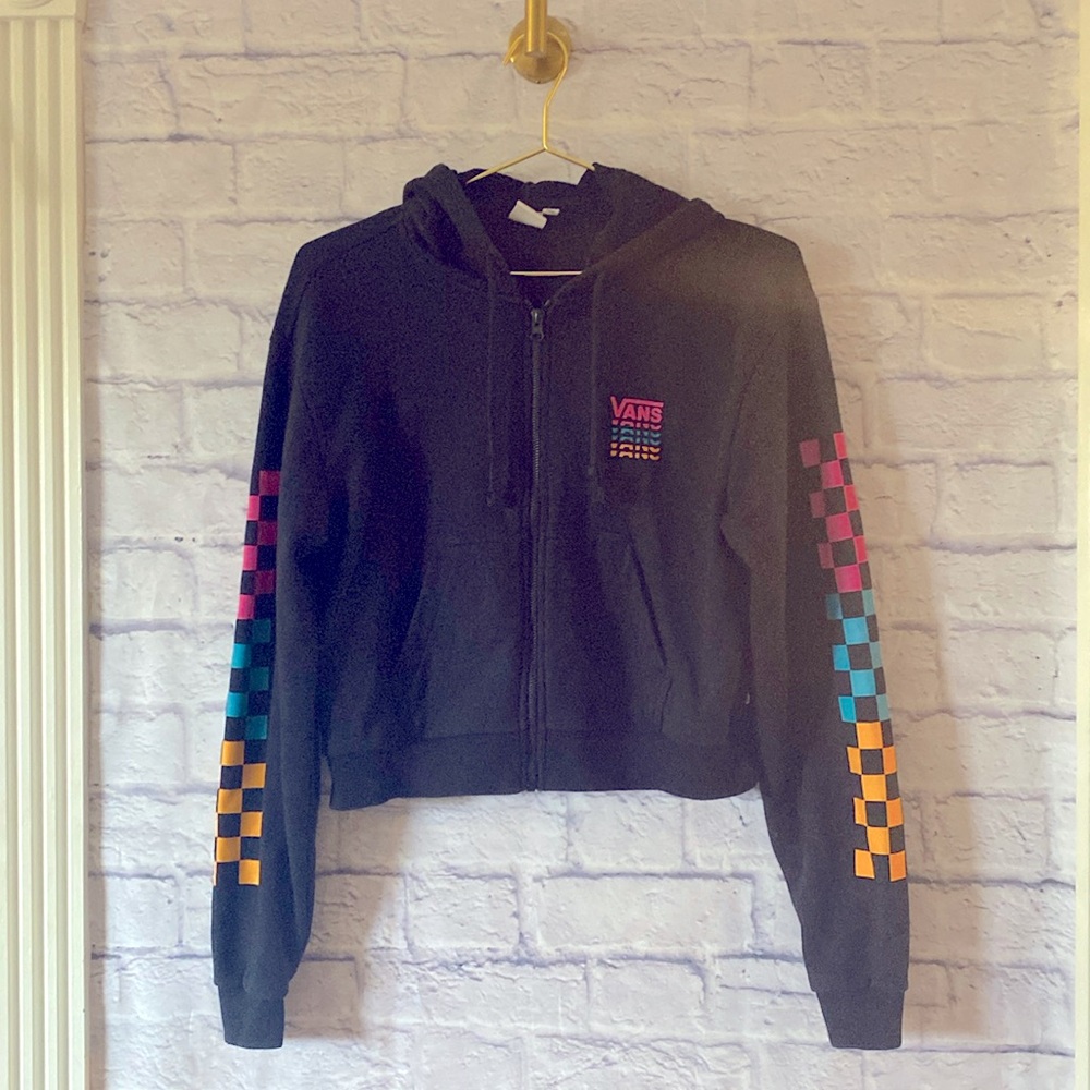 Vans Black and Rainbow Checks Zip Hoodie XS